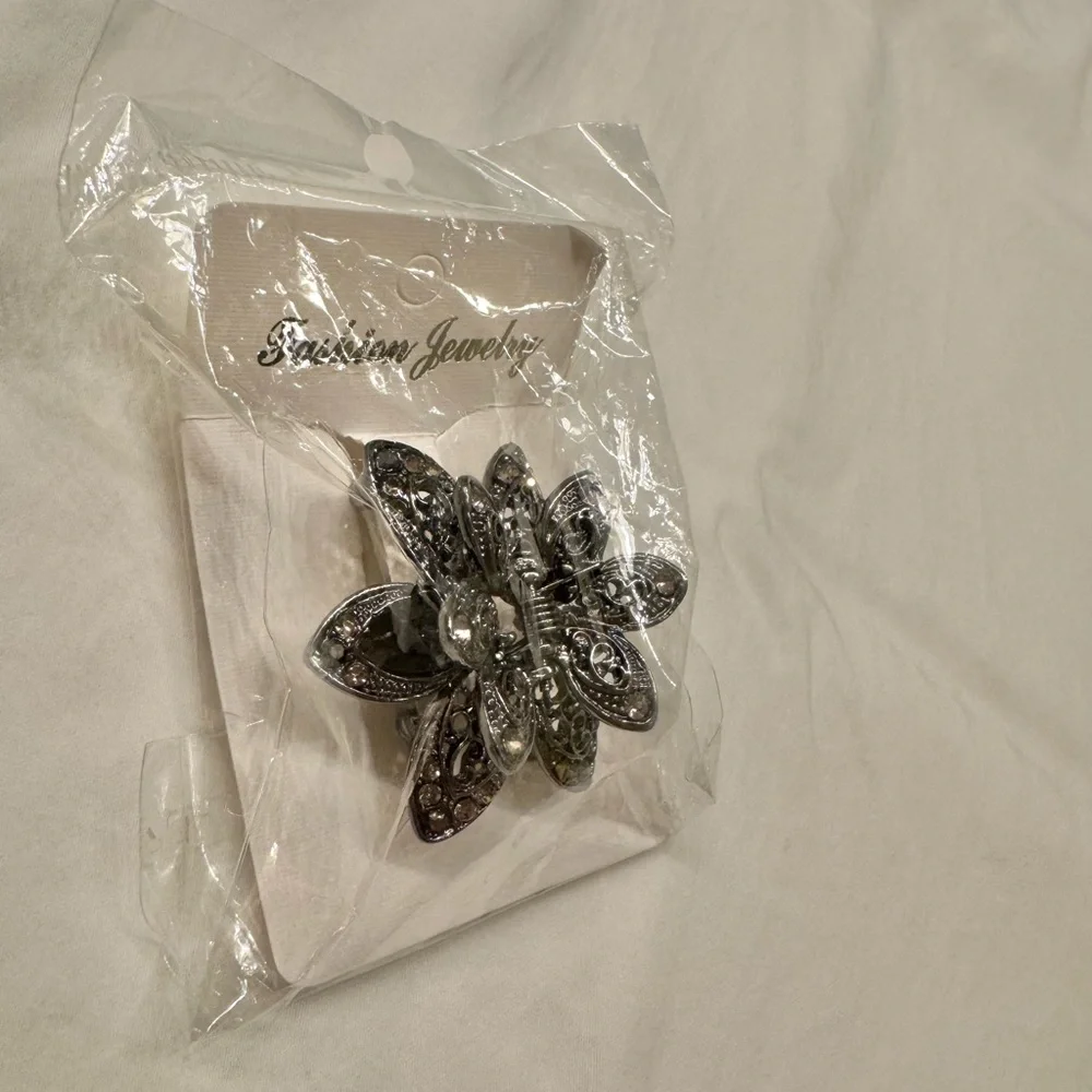 NEW! JAW CLAW HAIR CLIP RHINESTONES 1 1/2” STRONG ALLOY Gunmetal UPDO ACCESSORY